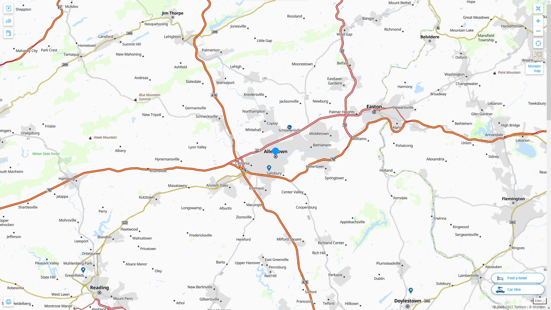 Allentown Pennsylvania Highway and Road Map